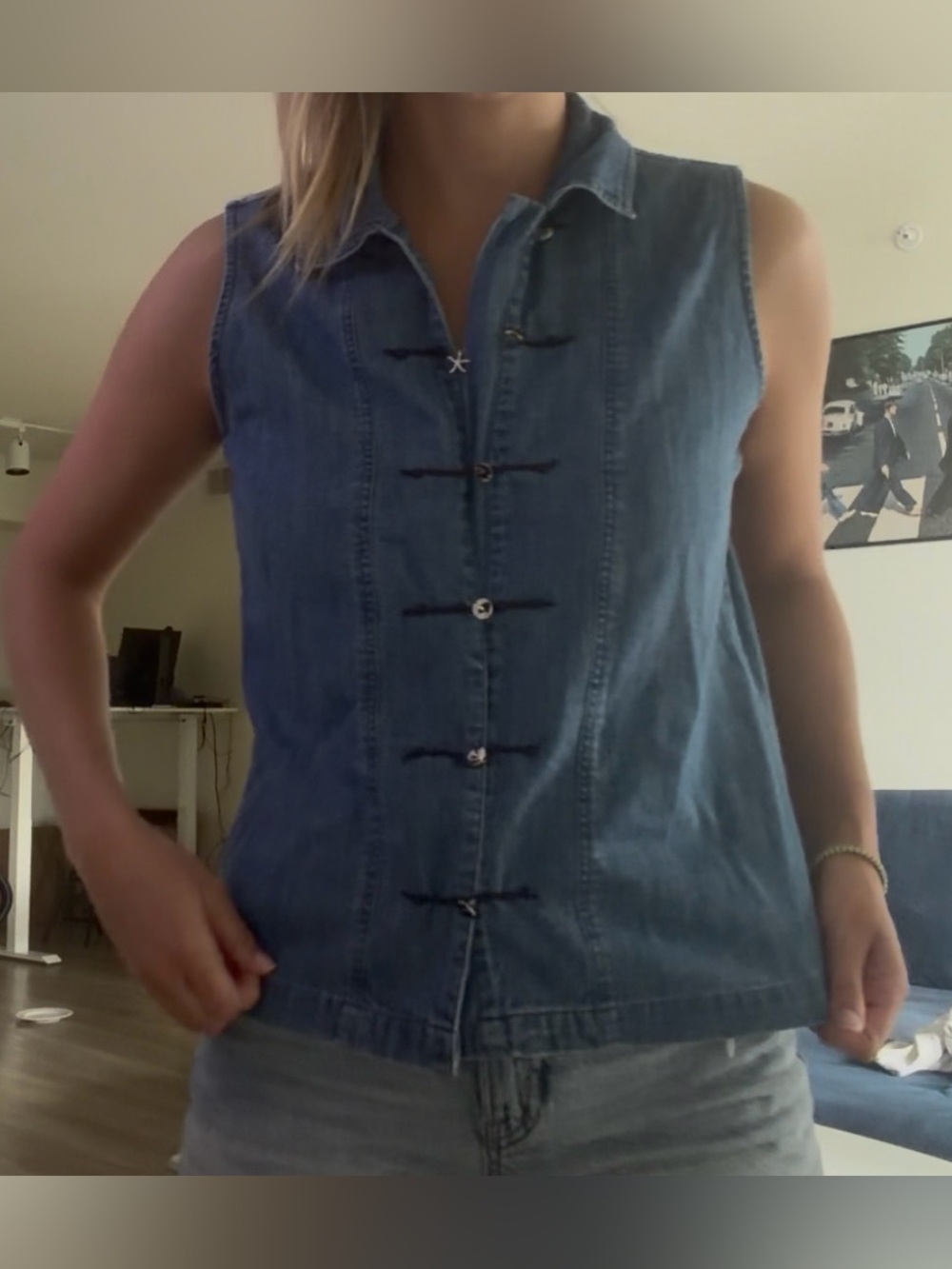 J. Jill Sleeveless Denim Button-Front Shirt - Blue